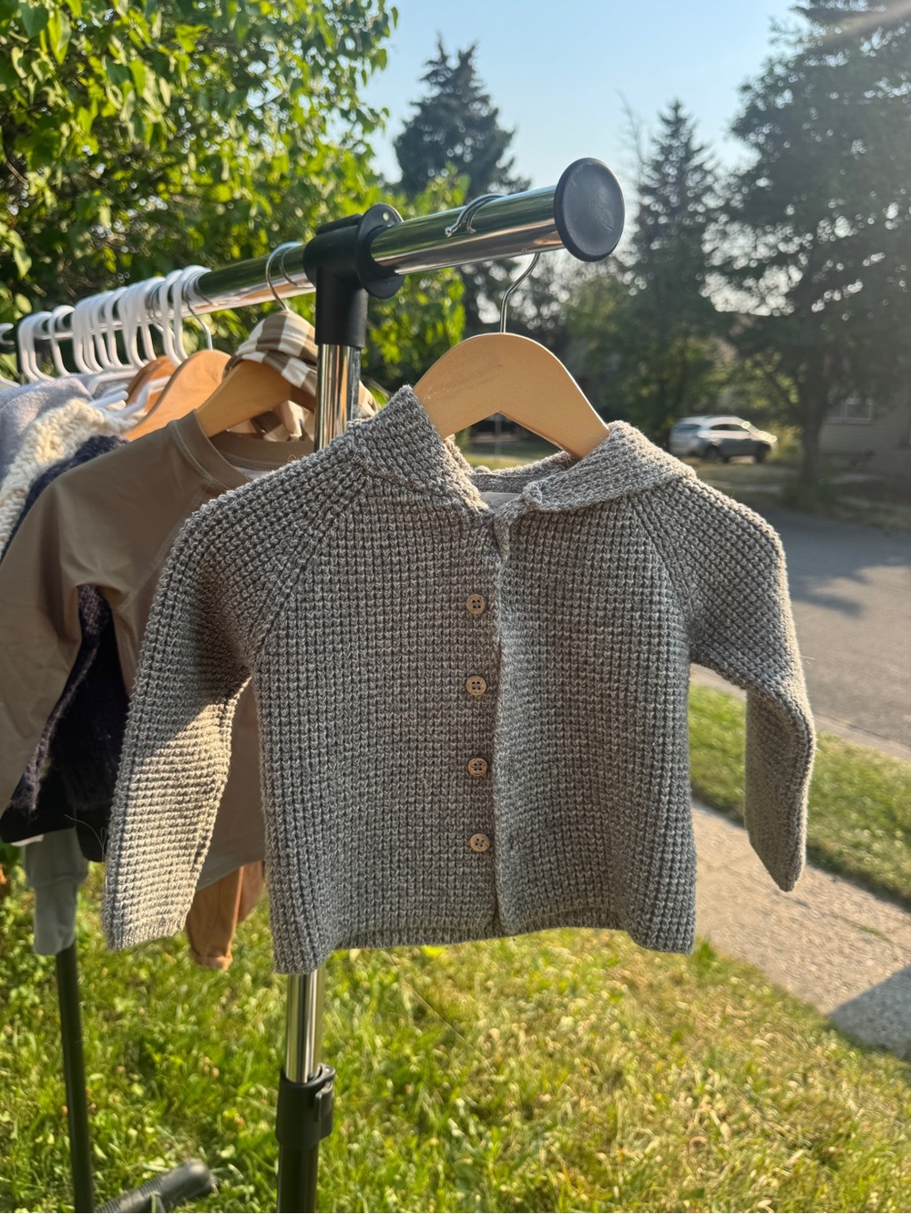 Rylee + Cru Heather Green Knit Hooded Button Cardigan